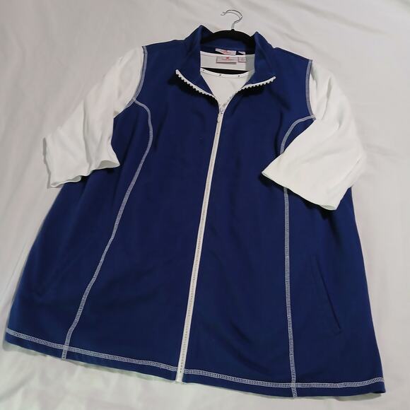 Quacker Factory 2X White 3/4 slv T-Shirt & Blue Full-Zip Bedazzled Vest 2 items! - Picture 4 of 15